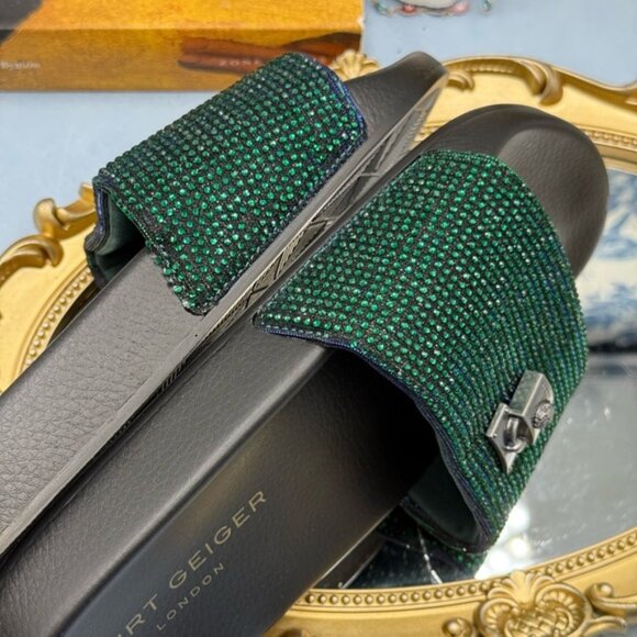 🆕 KURT GEIGER LONDON 🧿 NWOB Brixton Poolslide, Blue Green Crystals - Sz 37 US7 - Picture 10 of 15